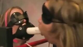 Lesbian bondage with a dominatrix and her girlfriend, using nipple clamps and toy