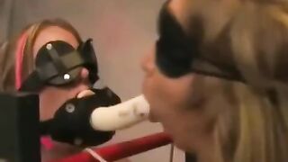 Lesbian bondage with a dominatrix and her girlfriend, using nipple clamps and toy
