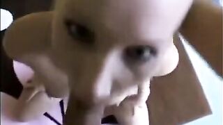 Girl makes a deep blowjob, showcasing her intense skills in the act