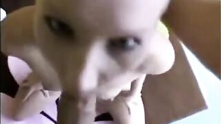Girl makes a deep blowjob, showcasing her intense skills in the act