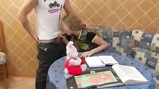 A schoolgirl is fucking instead of learning, in a steamy 18+ scene