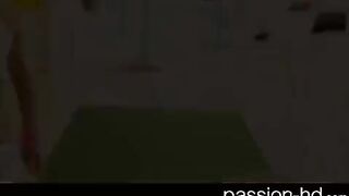 A cute brunette with natural tits was fucked on the couch while listening to music