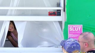 A hot chick is getting fucked in a mobile diner
