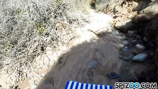 Pretty Jessica James has sex with a guy outdoors