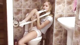 A hot surprise awaits in this steamy public toilet scene