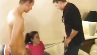 The depraved young nanny Alina has anal sex with two guys