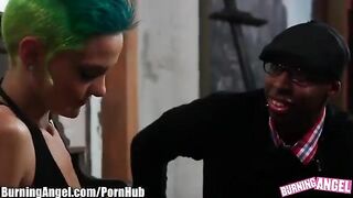 Blonde girl in black stockings fucks deep in her ass
