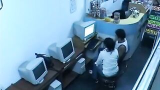 A girl was caught having sex on webcam in an internet cafe