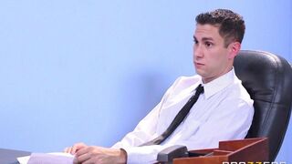 Two girls fucked by a guy at the interview in a steamy FFM scene