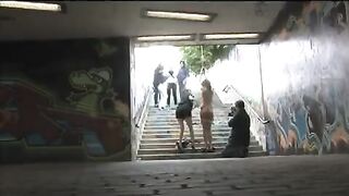 A hot girl was tied up and fucked on the city streets