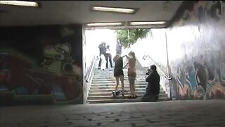 A hot girl was tied up and fucked on the city streets