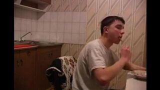 The mother, sick with cancer, was fucked by her son in the kitchen