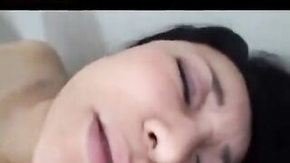 Mature Japanese man caresses his hairy pussy with his fingers and a toy