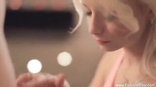 Blonde beauty delivers an unforgettable blowjob in the studio