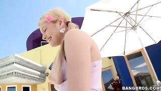The girl has a long dick and she sucks it with pleasure in POV style