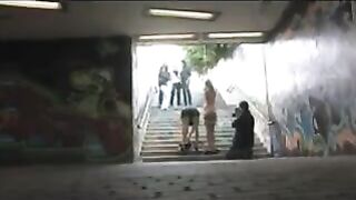 A girl got diluted and fucked in the public area
