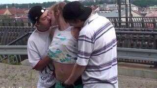 Hot amateur threesome with cute 18-year-old and natural tits