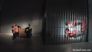 The guard caressed herself with her gun at work