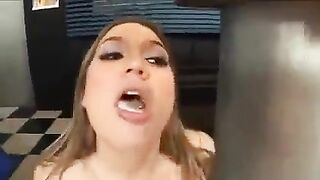 A spermogoblin with big boobs has an intense anal orgasm and a cumshot on her huge boobs
