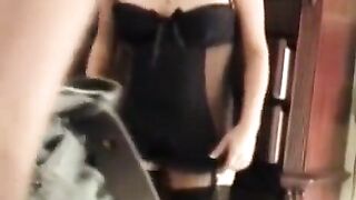 Hot brunette wife fucked in the corset directly on the bed