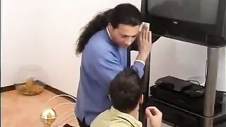 Two guys repaired the TV and got paid in kind