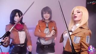 Lesbian threesome with Mikasa, Sasha, and Historia in HD