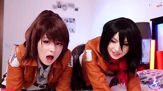 Lesbian threesome with Mikasa, Sasha, and Historia in HD