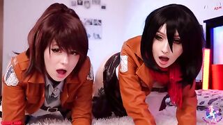 Lesbian threesome with Mikasa, Sasha, and Historia in HD