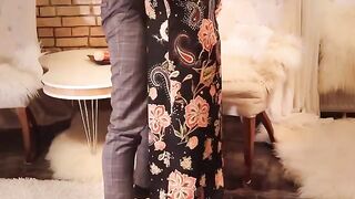Passionate sex in a long red dress and black stockings, Otta Koi style