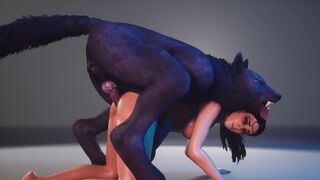 A hot chick is fucking with a werewolf in this hot vid