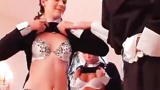 A nun forced three girls to have lesbian sex with toys in a hardcore scene