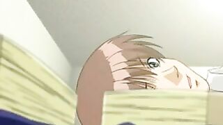 A captivating anime girl with striking eyes performs an exquisite blowjob in this scene