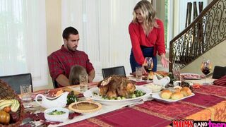 A very hot family dinner turned into a threesome sex