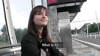 Brunette is fucking with strangers for money in outdoor places