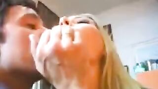 A blondie girl loves entertaining with wealthy men in groups