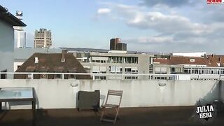 Brunette with big beautiful tits fucks on the roof in POV style