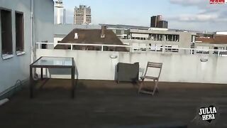 Brunette with big beautiful tits fucks on the roof in POV style