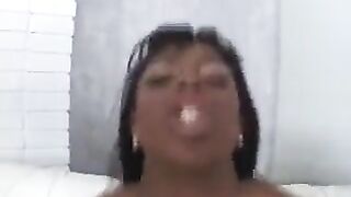 A black beauty got her white guy cock sucked with incredible greed