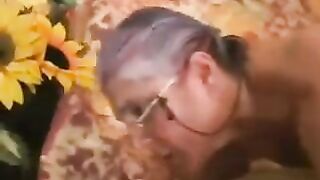 A man fucked a sexy old woman in black stockings and socks