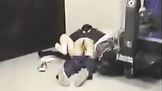 The guy lowered his pants and began to fuck her ass