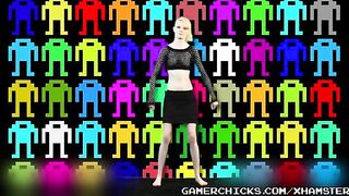 Sexy dancing blonde with shaking tits in front of the crowd