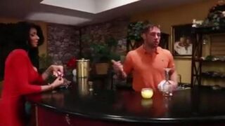 Sexy woman Christina fucked by a bartender with big fake tits