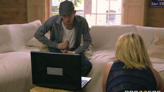 A depraved mom with big tits fucks her daughter's boyfriend on the couch
