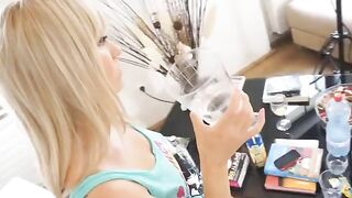 A blonde teen with big boobs got fucked after drinking guts