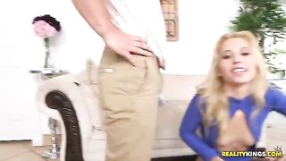 A chick with a blonde head of hair and cancer gets fucked hard