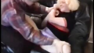 A chick is having fun with her boyfriend on the couch
