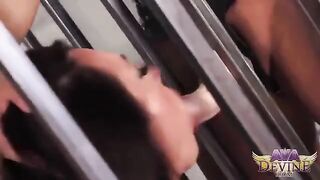 A mature lesbian is being caressed by her girlfriend wearing a strapon