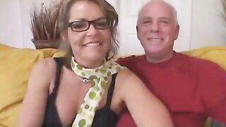 The old man gave her student to granddaughter in stockings and pantyhose