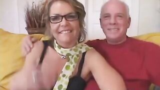 The old man gave her student to granddaughter in stockings and pantyhose
