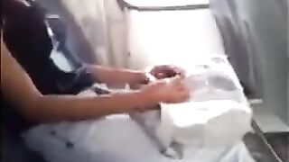 The pretty woman was watching when a man pulled out his cock and started jerking off